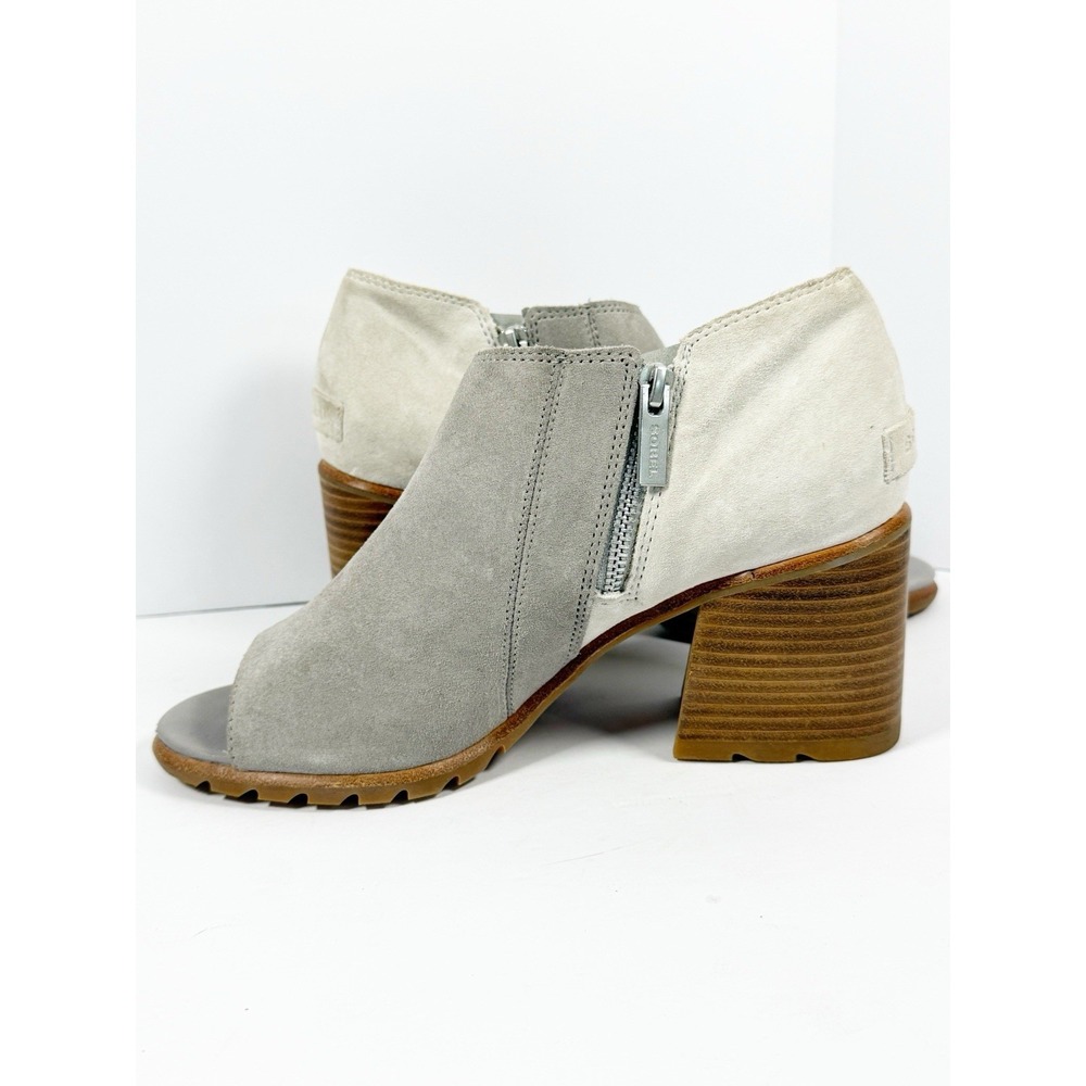 Sorel Nadia Peep Toe Bootie Suede Leather Block Heel Chunky Boho Gray Size 9.5 - Picture 9 of 14